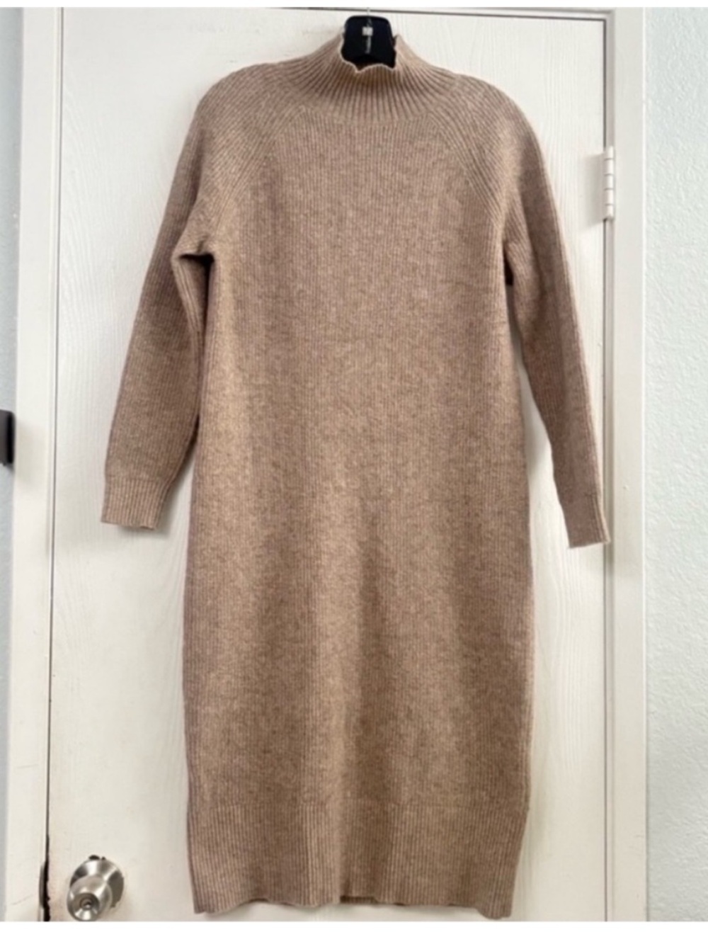 Boden Wool Blend Women's Long Sleeve Mock Neck Sweater Dress - Tan Size 10